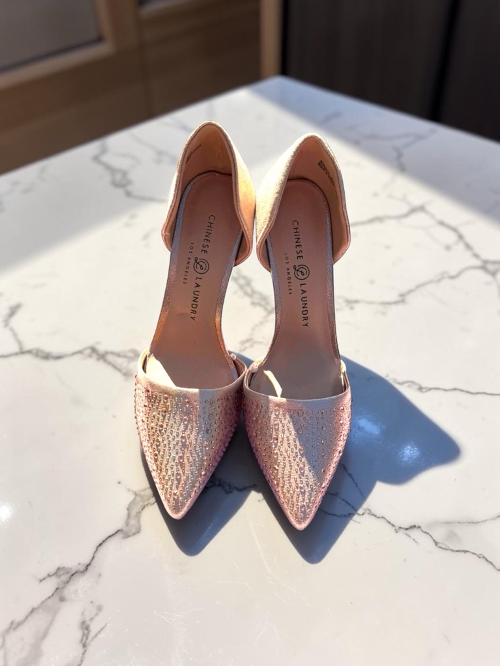 Chinese Laundry Rose Gold Sparkle Pointed D'Orsay Heels